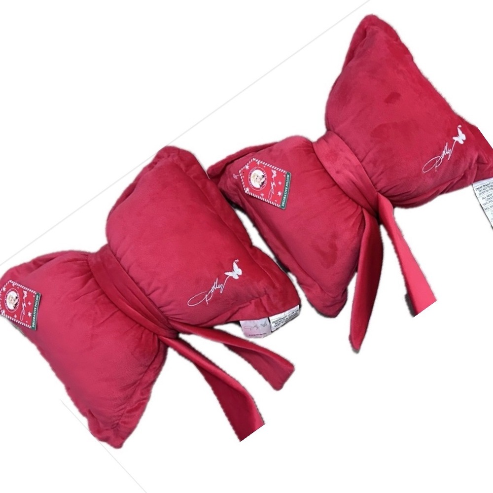 Dolly Parton Red Bow Decorative Pillows Set of 2 Butterfly Signature Plush NWT